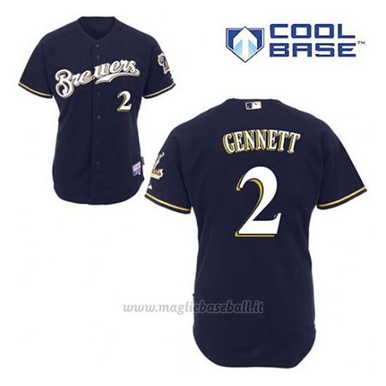 Maglia Baseball Uomo Milwaukee Brewers Scooter Gennett 2 Blu Blu Alterner Cool Base